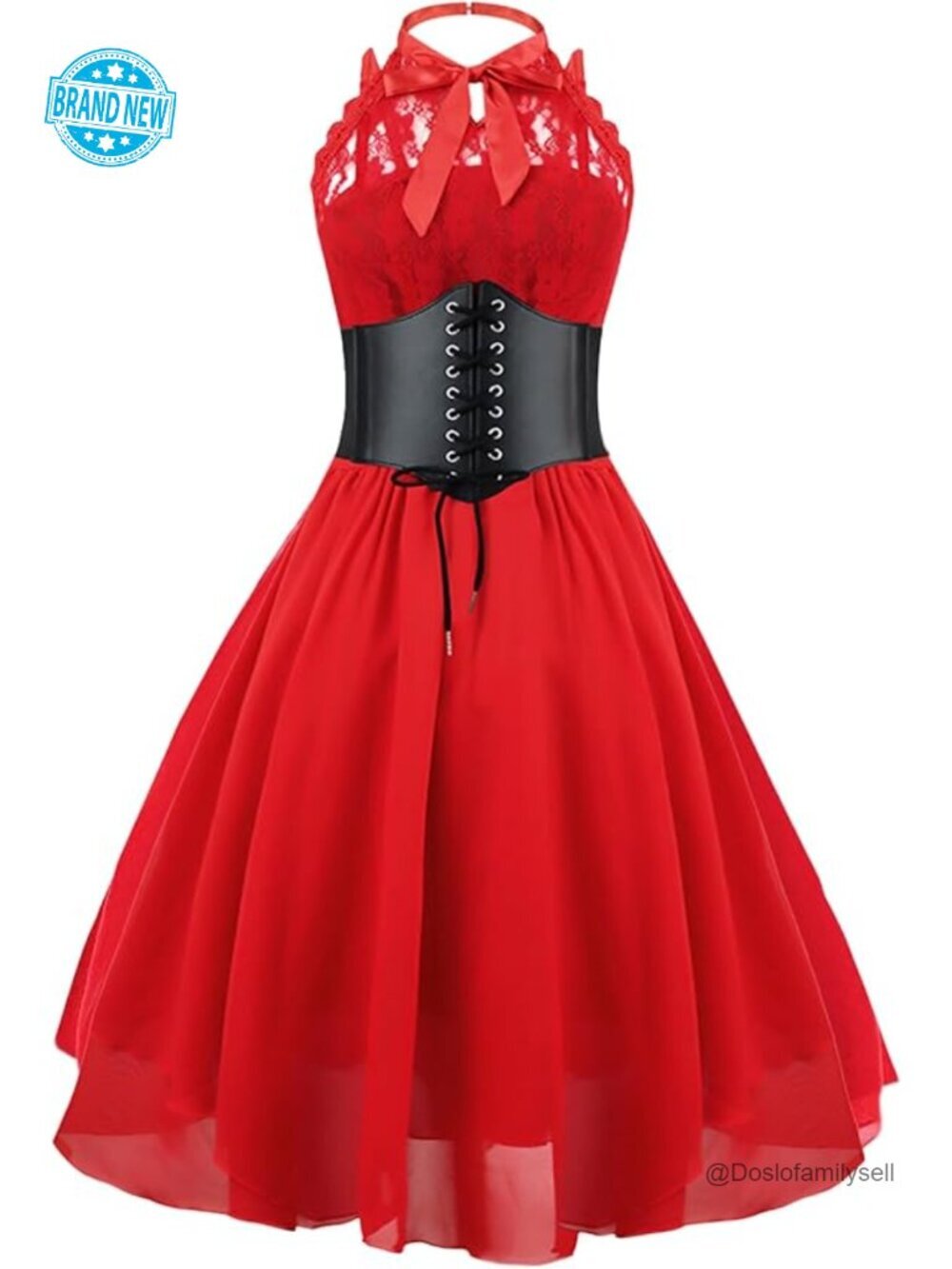 Gothic Lace Corset Halter Swing Dress A-Line Sleeveless